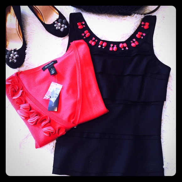 White House Black Market Tops - WHBM Bumblebee Bodice & Rosette Cardigan